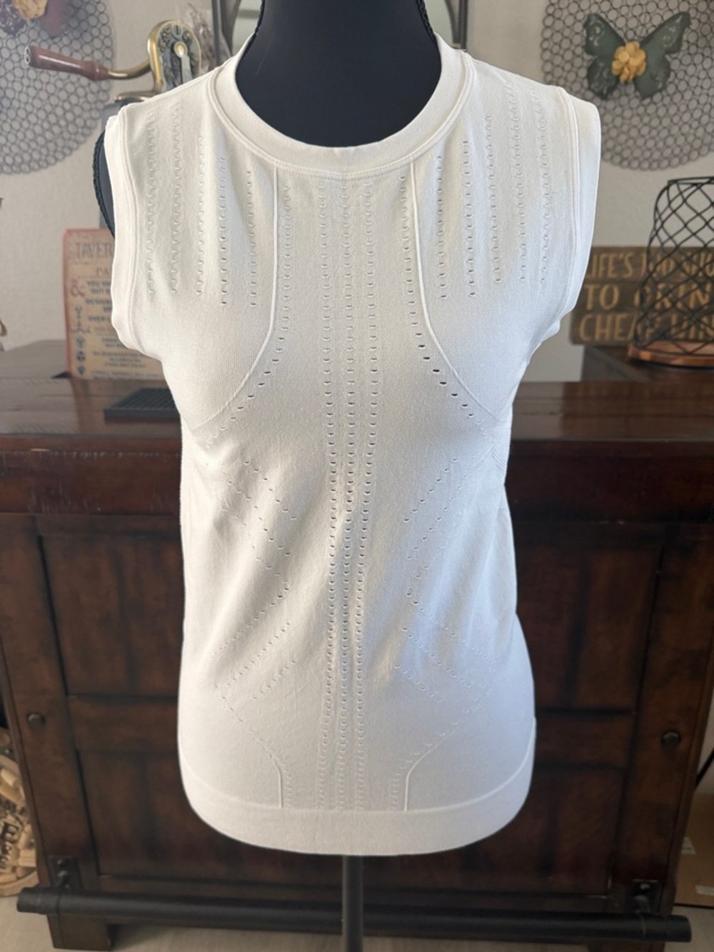 blanc noir White Infinity Sleeveless Knit Tank with Eyelet Texture